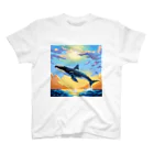 KAKI_のドット絵の自由なクジラ スタンダードTシャツ