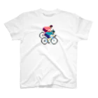 のりものドット絵Tシャツのふたりride（青・赤） スタンダードTシャツ