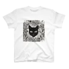 47MIRACLEの黒猫フラワー Regular Fit T-Shirt