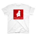 MomoのChant yite cue (ちゃんと焼いて食え) ロゴ　炎のレッド スタンダードTシャツ