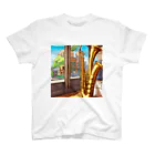 ほっこり絵音舎のバリトンサックスと風景 スタンダードTシャツ