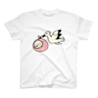 ゆちのへやのベビーを運ぶコウノトリのイラスト スタンダードTシャツ