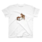 猫ミームグッズの【猫ミーム】叩かれる猫と叩く猫 スタンダードTシャツ