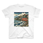 日本の風景 COOL JAPANの富士山と海と電車　Mt.Fuji and Shonan Enoden Regular Fit T-Shirt