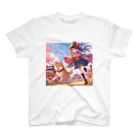 推しの美少女とアイドルの桜の中を犬と走る女の子 スタンダードTシャツ