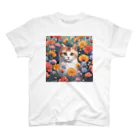 FLOWERアニマルのロココFLOWERキャットコスモス スタンダードTシャツ