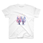 Anime_girl*の【Anime_girl*】Pixel art cat2girls pink×blue スタンダードTシャツ