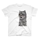 手書きイラストで猫ミームの困惑する猫 スタンダードTシャツ