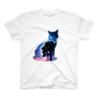 猫との風景の星空と猫_008 スタンダードTシャツ