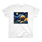 Dog Art Museumの【星降る夜 - パグ犬の子犬 No.3】 スタンダードTシャツ