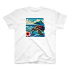 日本の風景 COOL JAPANの日本の風景:荒波にもまれる海がめ、Japanese scenery: Sea turtle caught in rough waves Regular Fit T-Shirt