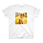 犬好きのしましまのレトロな犬の水彩画/シェットランド・シープドッグのヴィンテージ風イラスト Regular Fit T-Shirt