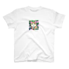 キュート＆クールのアニメ調・花畑の猫 スタンダードTシャツ