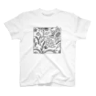 titikの線画の花柄模様_BK Regular Fit T-Shirt