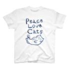 TomoshibiのPeace Love Cats ブルー スタンダードTシャツ