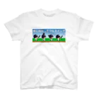 ねこけん89の野球イラスト雑貨フィールドの野球×球児×フルスイング　夢に向かってフルスイング 티셔츠