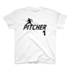 野球Tシャツ倶楽部（文字デザイン）の右ピッチャー（背番号1） スタンダードTシャツ