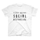 SANKAKU DESIGN STOREの社会的距離を守ろう。 PLEASE SOCIAL DISTANCING 黒 Regular Fit T-Shirt