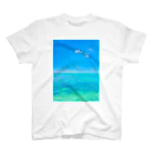 mizuphoto galleryの海と飛行機雲 Regular Fit T-Shirt