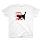 TOSAKARESPECTの歩き猫　黒猫　サイドロゴ スタンダードTシャツ