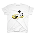小鳥と映画館のスコ座りのネコ レモンクッション スタンダードTシャツ