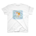 Atelier-Queueの柴犬（青い小花） Regular Fit T-Shirt