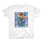 chabiのflower check/blue スタンダードTシャツ