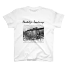 ヴィンテージ鉄道写真グッズの店の山陰本線 余部橋梁を渡るSL (Nostalgicロゴ/黒） Regular Fit T-Shirt