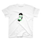 SUIMINグッズのお店の【中・フチあり】緑のビキニのねこ スタンダードTシャツ