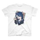 尽君™のパーカーを着た猫耳ボーイのTシャツ スタンダードTシャツ