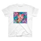 NORIMA'S SHOP の薔薇、芍薬、牡丹のボタニカルブーケと螺鈿模様の壁紙イラスト スタンダードTシャツ