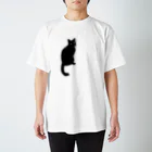 小鳥と映画館の振り向く黒猫達 (両面イラスト) スタンダードTシャツ