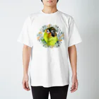 mariechan_koboの020 クロカミインコ(ハイブリッド)　オレンジ小花のリース スタンダードTシャツ