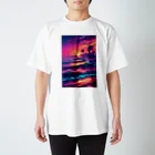 RetroRevive Treasuresのサンセットウェーブwithヤシの木 スタンダードTシャツ