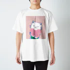 ねこーとさん(ネロリ)のピンクのラナンキュラスとねこーとさん スタンダードTシャツ