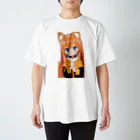 ケモ耳美少女キツネちゃん（AIart）のキュートなオレンジ髪のキツネの女子 Regular Fit T-Shirt