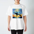 KAKI_のドット絵の自由なクジラ スタンダードTシャツ