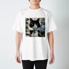 capcat1919のハチワレ猫白黒と紫陽花 スタンダードTシャツ