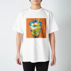 Yuhki | おばけのゆうき 公式オンラインショップ　【ちぎり絵・貼り絵のTシャツ・パーカー・スマホケース・バッグ・日用品・雑貨・文具・ドッグTシャツなど販売中】のオレンジジュースをコップにそそぐ(ちぎり絵/貼り絵) スタンダードTシャツ