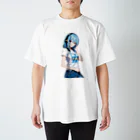 AIオリジナルイラスト　美女男子の青髪美女　名前はミズキ スタンダードTシャツ