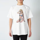 AIオリジナルイラスト　美女男子の金髪の彼女が下着姿で魅了する スタンダードTシャツ