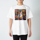 FLOWERアニマルのロココFLOWERキャットコスモス スタンダードTシャツ