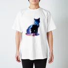 猫との風景の星空と猫_008 スタンダードTシャツ