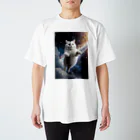 宇宙猫グッズ多数! ねこねこ製作所の【 宇宙猫 】夢見る白猫ver スタンダードTシャツ