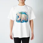 れいのホッキョクグマの冒険：地球を背景に未来へ進む姿 スタンダードTシャツ