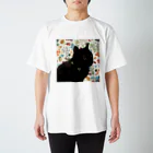  HARU-NYANKOのフローラルねこ スタンダードTシャツ