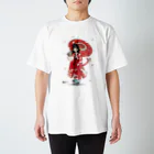 松や SUZURI店の桜吹雪と猫六 Regular Fit T-Shirt