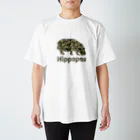 manabiyaのカバ(緑迷彩) Regular Fit T-Shirt