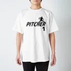 野球Tシャツ倶楽部（文字デザイン）の左ピッチャー （背番号1） スタンダードTシャツ