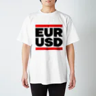 金融投資デザイン　カマラオンテ-ムラサキのユロドル ユーロドル EURUSD FX 為替 両替 　黒字黒フォント  スタンダードTシャツ